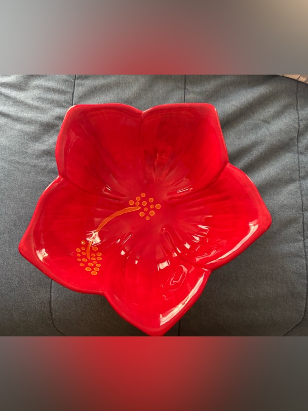 Tropical Red Hibiscus Hand-Painted Ceramic Serving Bowl